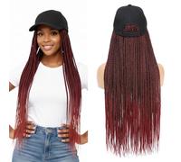 Yunkang Braid Baseball Cap Wig Braided with Hats Wig 24 Inch Long Ombre Red Synthetic Hair for Women (B-Tbug)