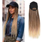 Yunkang Braided Baseball Cap Wig Braid Hair Extensions with Black Hat 24 Inch Long Ombre Blonde Synthetic Hair for Women (B-70)