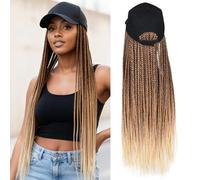 Yunkang Braided Baseball Cap Wig Braid Hair Extensions with Black Hat 24 Inch Long Ombre Blonde Synthetic Hair for Women (B-70)