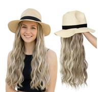 Yunkang Hat Wig Panama Hat with Long Wave Hair, M-mash Blonde, One Size