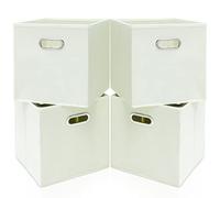 Yunkeeper 11 Inch Cube Storage Bins , Fabric Cubes Organizer Baskets with Handle, Foldable Basket for Closet or Collapsible Storage Box, 11x11x11 Set of 4 (Creamy White )