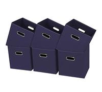 Yunkeeper Black Fabric Cubby Storage Bins,13x13x13 Inches ,Cube Organizer Bin Foldable Storage Boxes with Dual Handles Fabric Organizer Box and collapsible Storage basket,Set of 6,Navy Blue
