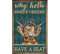 Yunking Cow Poster, Taurus Why Hello Sweet Cheeks Poster Vintage Metal Tin Sign Kitchen Bathroom Office Garage Bar Cafe Farm Cave Home Wall Decor Art Ideas Gift Tin Sign 8 X 12 Inch,