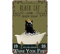 Yunking Funny Tin Cat Bathroom Sign 8x12 inch Black Vintage Wall Art