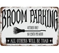Yunking Funny Vintage Wall Decor Sign Broom Parking Witches Only All Others Will Be Toad Rustic Halloween Sign Decor For Home Bar Cafe Office Store Hotel Garage Dining Room 8x12 Inch