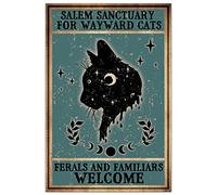 Yunking Gothic Cat Poster, Salem Wildlife Refuge Welcomes Wild Cats And Pets, Vintage Witch Metal Tin Sign, Cave Home Living Wall Decor Creative Gift Tin Sign Plaque 12 X 8 Inches,