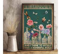 Yunking I Also Saw What A Wonderful World The Green Red Rose Tree On Dragonfly Tin Plaque, Vintage Metal Sign Kitchen Bathroom Office Bar Coffee Garage Cave Home Living Wall Decor 6 X 8 Inches.