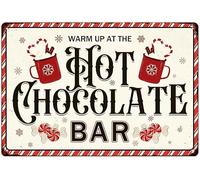 Yunking Warm Up At The Hot Chocolate Bar Metal Tin Sign Christmas Theme Decor Vintage Retro Poster For Kitchen Cafe Bar Farmhouse Home Wall Decor Art Winter Decoration Plaque 8X12 Inch