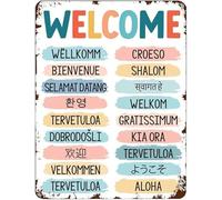 Yunking Welcome Sign, Multi-language Welcome, Printable Office Wall Art, Classroom Decor, Inclusive Welcome, Diversity Poster, Multicultural Welcome Metal Tin Sign 8x12 Inch Plaque
