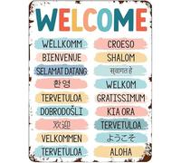Yunking Welcome Sign, Multi-language Welcome, Printable Office Wall Art, Classroom Decor, Inclusive Welcome, Diversity Poster, Multicultural Welcome Metal Tin Sign 8x12 Inch Plaque