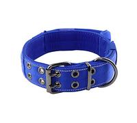 Yunleparks Reflective Dog Collar Tactical Dog Collar Heavy Duty Dog Collar with Control Handle and Metal Buckle for Dog Training(XL,Blue)