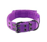 Yunleparks Tactical Dog Collar for Large Dogs,Heavy Duty Reflective Dog Collar with Control Handle and Metal Buckle for Dog Training(Large, Purple)