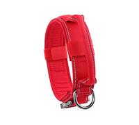 Yunleparks Tactical Dog Collar with Heavy Duty Metal Buckle and Control Handle for Medium Large Dogs Training(Red, X-Large)