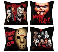 YUNLIJIA 4pcs Halloween Cushion Covers Halloween Decorations Bedroom Horror Themed Pillow Covers Featuring Iconic Horror Movie Characters and Spooky Motifs Add Spooky Atmosphere to Your Home 45×45cm