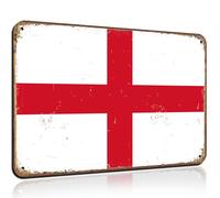 YUNLIJIA England Flag Tin Sign, Vintage St George’s Cross Metal Wall Decor, Rustic Distressed Iron Painting Plaque for Pub Bar Garage Man Cave Home Office iving Room Kitchen Pub Shop Decoration