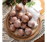 Yunlly 12 Pcs 2.36'' Textured Ball Ornaments Neutral Home Decor with Hanging Loop Shatterproof Home Ornaments Rustic Vintage Hanging Ornament for Home Decor (Bronze)
