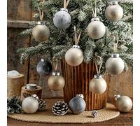Yunlly 12 Pcs 2.36'' Textured Ball Ornaments Neutral Home Decor with Hanging Loop Shatterproof Home Ornaments Rustic Vintage Hanging Ornament for Home Decor (Dark Color)