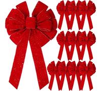Yunlly 12 Pcs Extra Large Red Christmas Wreath Bows Outdoor Decorations 26 x 12 Inches, Giant Christmas Tree Topper Velvet Bow for Xmas Holiday Outside Supplies(Simple Style)