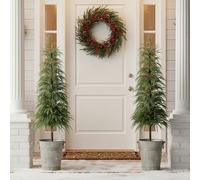 Yunlly 2 Pcs 5FT Artificial Norfolk Pine Trees, Cedar Topiary Trees for Front Decor Porch, Artificial Shrubs Faux Plants UV Resistant Fake Greenery for Outdoor Indoor Garden Farmhouse Decoration