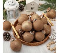 Yunlly 24 Pcs Neutral Christmas Textured Balls Rustic Copper Christmas Home Ornaments Shatterproof Hanging Ball with Loop for for Xmas Tree Holiday Wreath Garland Decor Gifts (2.36 Inch)