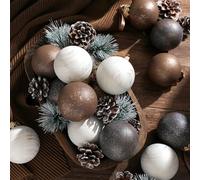 Yunlly 24 Pcs Textured Christmas Ball Ornaments 2.36'' Neutral Christmas Tree Decor Modern Vintage Brown Hanging Decor Shatterproof Home Ornaments for Rustic Large Farmhouse (Vintage Copper)