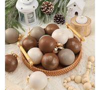 Yunlly 24 Pcs Textured Christmas Ball Ornaments 2.36'' Neutral Christmas Tree Decor Modern Vintage Brown Hanging Decor Shatterproof Home Ornaments for Rustic Large Farmhouse (Classic Color)