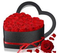 Yunlly 27 Pcs Preserved Roses in Heart Shape Box Eternal Real Flowers Immortal Roses Bouquet Long Lasting Flowers Box Gift for Mother Wife Girlfriend Birthday Anniversary (Red)