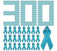 Yunlly 300 Pcs Teal Ribbons Sexual Assault Awareness Products Ovarian Cancer Awareness Ribbon Cervical Cancer Satin Pins with Safety Pins Bulk Teal for Public Social Event Supplies