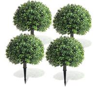 Yunlly 4 Pack 18" Artificial Boxwood Ball Bush Topiary Trees Fake Outdoor Plants, Realistic UV Resistance Faux Shrubs with Spike Greenery Topiary Potted for Front Porch Garden Yard Patio Indoor Decor