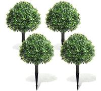 Yunlly 4 Pcs 18" Artificial Boxwood Ball Bush Topiary Trees Fake Boxwood Outdoor Plants Look Real, UV Resistance Faux Shrubs with Spike Greenery Potted for Front Porch Garden Patio Indoor Decor