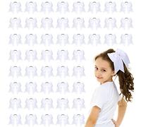 Yunlly 50 Pcs 8" Large Cheer Hair Bows Ponytail Holder Elastic Band Bow Hair Ties Hair Accessories Handmade for Cheerleading Teen Women Girls College Softball Sports Cheerleaders (white)