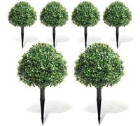 Yunlly 6 Pcs 18" Artificial Boxwood Ball Bush Topiary Trees Fake Boxwood Outdoor Plants Look Real, UV Resistance Faux Shrubs with Spike Greenery Potted for Front Porch Garden Patio Indoor Decor