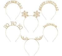 Yunlly 6 Pcs Christmas Headbands Set Rhinestone Xmas Headbands Snowflake Cute Reindeer Antler Hairbands Happy New Year Headband Tiara Crystal Merry Christmas Headpiece Accessories for Women (Gold)