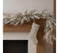 Yunlly 6ft Christmas Flocked Norfolk Pine Garland Boho Pampas Real Touch Pine Garland for Front Door with Lights Christmas Door Decoration for Indoor Outdoor Xmas Mantle Fireplace Seasonal Home Decor