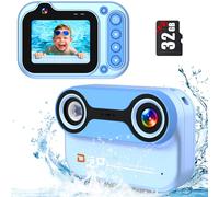 YunLone Kids Camera Waterproof, 3M Underwater, 26MP 1080P HD Digital Camera, 2.4" Children Digital Action Camera with 32GB Card, Blue