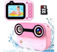 YunLone Kids Camera Waterproof, 3M Underwater Camera for Kids 26MP 1080P HD Digital Camera 2.4" Children Digital Action Camera with 32GB Card, Pink