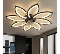 YUNLONG 35.4" Ceiling Fans with Lights and Remote Led Living Room Dimmable Ceiling Lights DC Motor Ceiling Fans with Lamps Reversible 6-Speed Lighting Fan Chandelier for Bedroom Lounge Hall,Black
