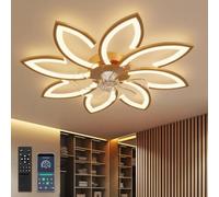 YUNLONG 35.4" Ceiling Fans with Lights and Remote Led Living Room Dimmable Ceiling Lights DC Motor Ceiling Fans with Lamps Reversible 6-Speed Lighting Fan Chandelier for Bedroom Lounge Hall,Gold