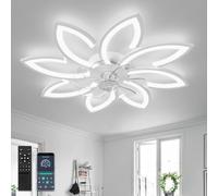 YUNLONG 35.4" Ceiling Fans with Lights and Remote Led Living Room Dimmable Ceiling Lights DC Motor Ceiling Fans with Lamps Reversible 6-Speed Lighting Fan Chandelier for Bedroom Lounge Hall,White