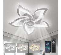 YUNLONG Ceiling Fans with Lights and Remote Silent Chrome Ceiling Fans with Lamps Reversible DC Motor Dimmable Memory Low Profile Fan Light Ceiling with 6 Speeds Summer Winter Mode