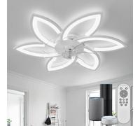 YUNLONG Smart Ceiling Fans with Lights and Remote & Alexa Control, No WiFi Required, Low Profile Flush Mount Ceiling Fan Lamp, Modern Flower Design, for Bedroom, Living Room, White