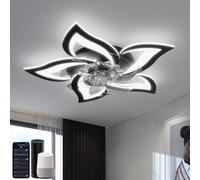 YUNLONG Smart Ceiling Fans with Lights Compatible with Alexa and Google Assistant, Ceiling Fans with Lamps and Remote, Reversible DC Motor, 6 Speed, Dimmable, Memory Function, for Bedroom, Black