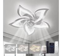 YUNLONG Smart Ceiling Fans with Lights Compatible with Alexa and Google Assistant, Ceiling Fans with Lamps and Remote, Reversible DC Motor, 6 Speed, Dimmable, Memory Function, for Bedroom, Chrome