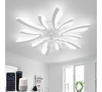YUNLONG Smart Ceiling Fans with Lights, WiFi Ceiling Fans with Lamps Compatible with Alexa Google Home, Voice/Remote/App Control, Dimmable, DC Motor, for Bedroom, Kitchen, Lounge, White