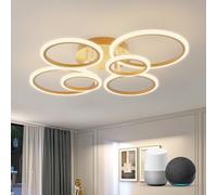 YUNLONG Smart Ceiling Lights Living Room Compatible with Alexa, Google Home, WiFi Modern Led Ceiling Lighting 6 Ring, Ceiling Lamp Dimmable with Remote, for Lounge, Bedroom, Sitting Room, Gold