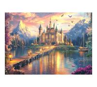 Yunlus Jigsaw Puzzles for Adults 1000 Pieces Impossible Hard Difficult Challenging Puzzle for Adults 1000pc Puzzles Sunset at Castle Town Mountain Peak Jigsaw Puzzle 1000 Pieces 28 x 20 inch