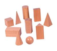 Yunmeryker 10 Wooden Geometric Solids Set, 3D Shapes Maths Manipulatives for Primary School, Educational Blocks for Math Learning, Smooth Brown Finish
