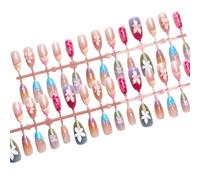 Yunmeryker 30Pcs Press On Nails Summer Blossom Floral With Rhinestones False Nails Reusable Glossy Full Cover Artificial Acrylic Nails For Women And Teens