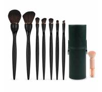 Yunmeryker 7-Piece Makeup Brush Set with or Holder, Synthetic Fiber Brushes for Beginners & Travel, High Gloss Black, 7-piece brush set with brush holder, Black