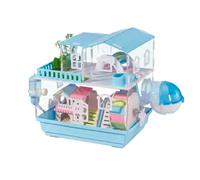 Yunmeryker Acrylic Hamster Cage, Double Layer Hamster Villa with Wood Frame, Large Multi-Layer Syrian Hamster Habitat with Transparent Viewing and Tray Base, Light Blue, Blue